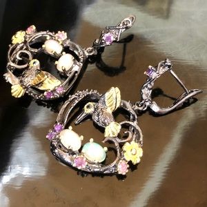 Precious Genuine Opal Amethyst Earrings